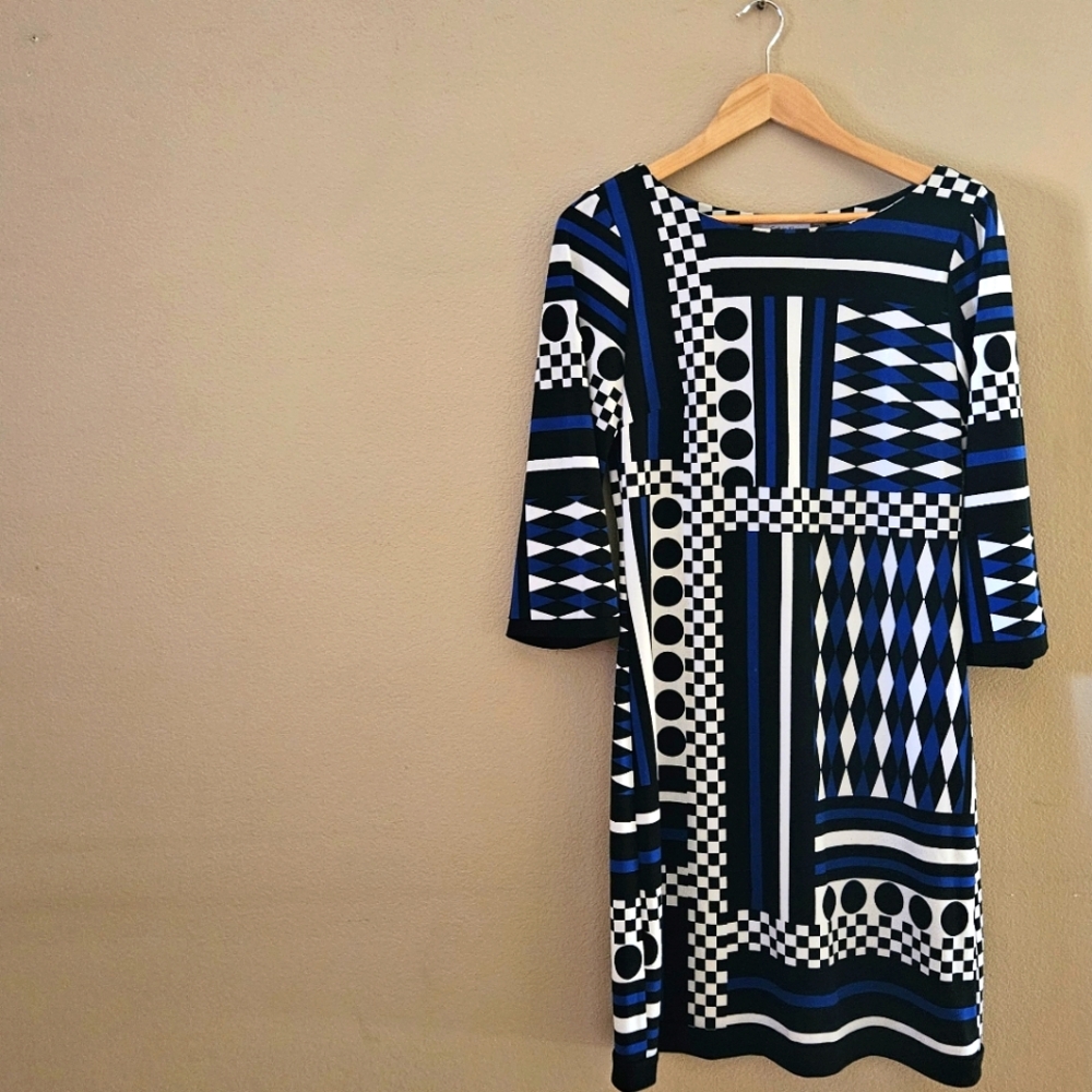 Geometric Patterned Dress - Blue and Black